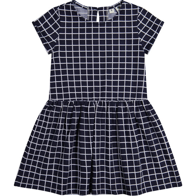 Palmer Windowpane Checkered Drop Waist Dress, Navy - Dresses - 1