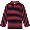 Busy Bees Long Sleeve Polo, Mini Red Navy Stripe - Polo Shirts - 1 - thumbnail