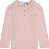 Eliza Ruffle Knit Long Sleeve Polo, Rose Pink Stripe - Polo Shirts - 1 - thumbnail