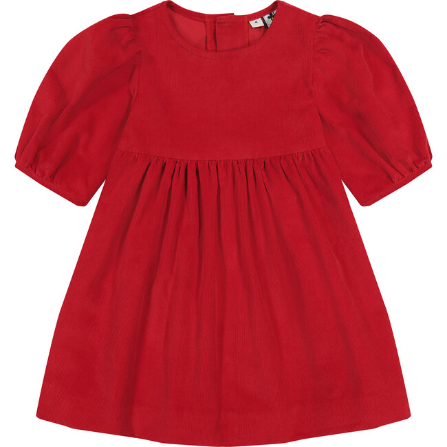 Nellie Corduroy Empire Seam 3-Quarter Bubble Sleeve Dress, Red