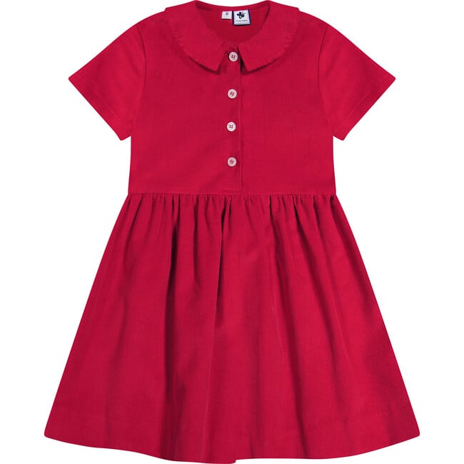 Charlotte Corduroy Point Collar Short Sleeve Dress, Red - Dresses - 1