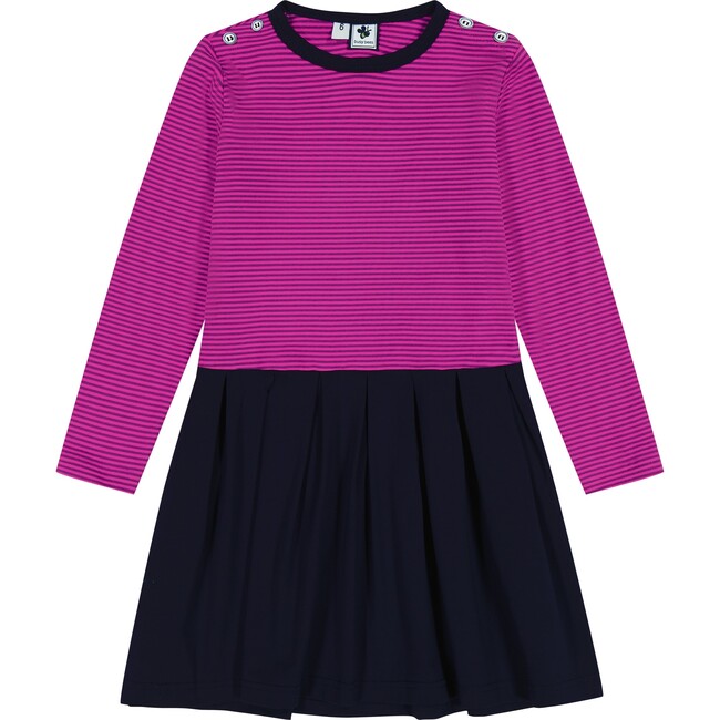 Francesca Striped Bateau Neck Drop Waist Skirt Dress, Pink & Navy