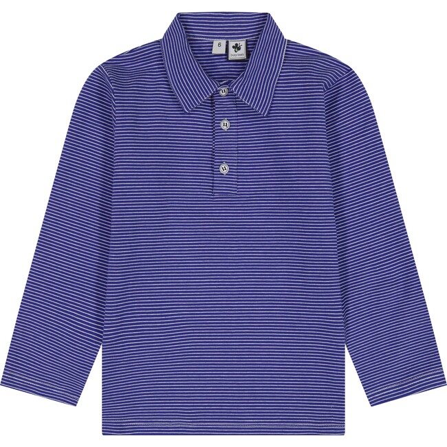 Boy's Striped Long Sleeve Polo Shirt, Royal Blue - Polo Shirts - 1