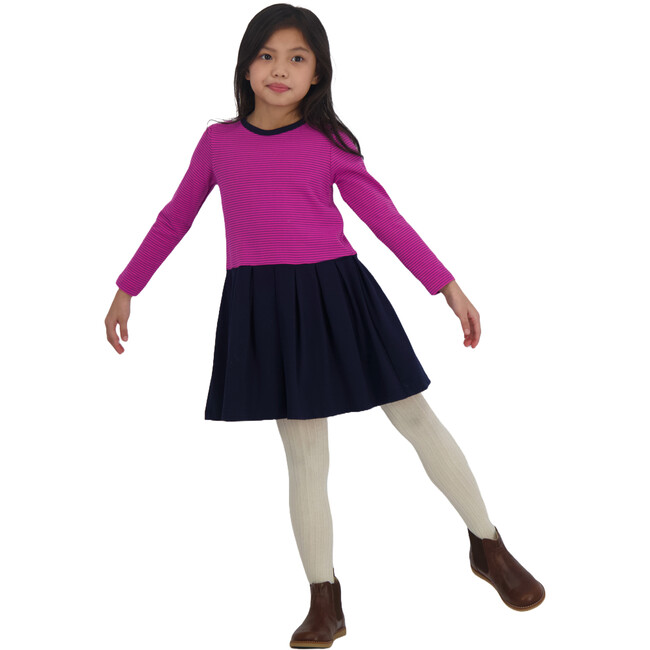 Francesca Striped Bateau Neck Drop Waist Skirt Dress, Pink & Navy