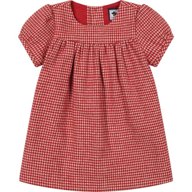 Matilda Girls Houndstooth Check Puff Sleeve Dress, Red