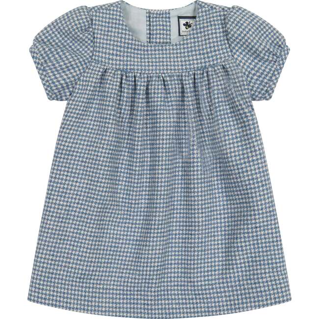 Matilda Houndstooth Check Puff Sleeve Dress, Blue