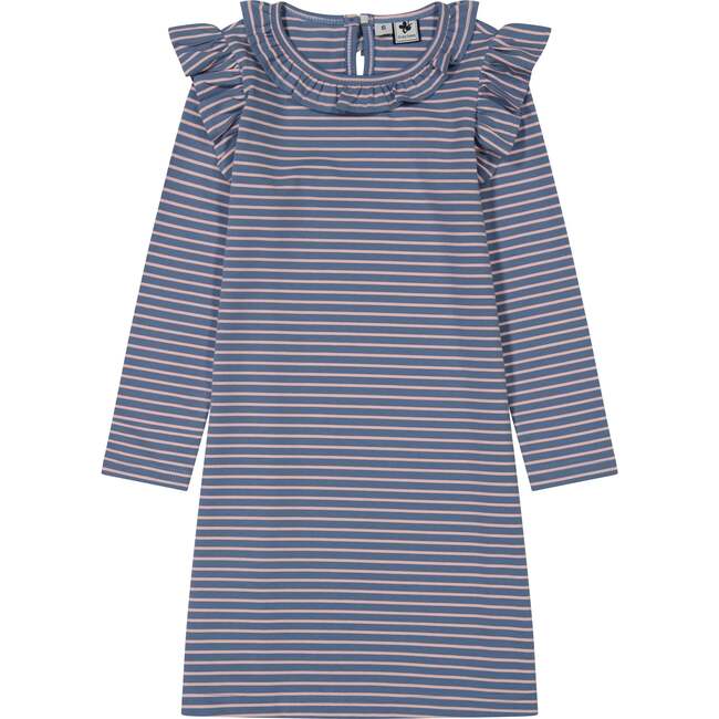 Luna Girls Striped Ruffle Dress, Blue And Pink - Dresses - 1
