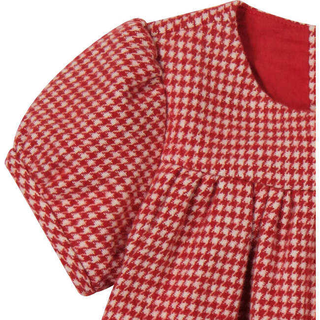 Matilda Girls Houndstooth Check Puff Sleeve Dress, Red