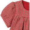 Matilda Girls Houndstooth Check Puff Sleeve Dress, Red - Dresses - 2 - thumbnail