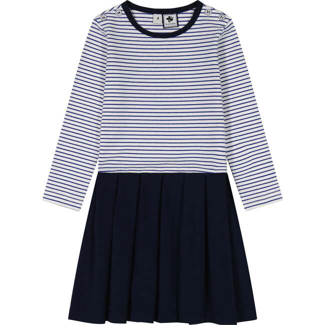 Francesca Girls Striped Dropwaist Dress, Blue - Dresses - 1
