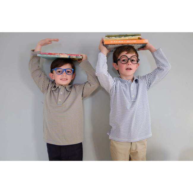 Henry Boys Striped Button Shoulder Long Sleeve Tee, Blue