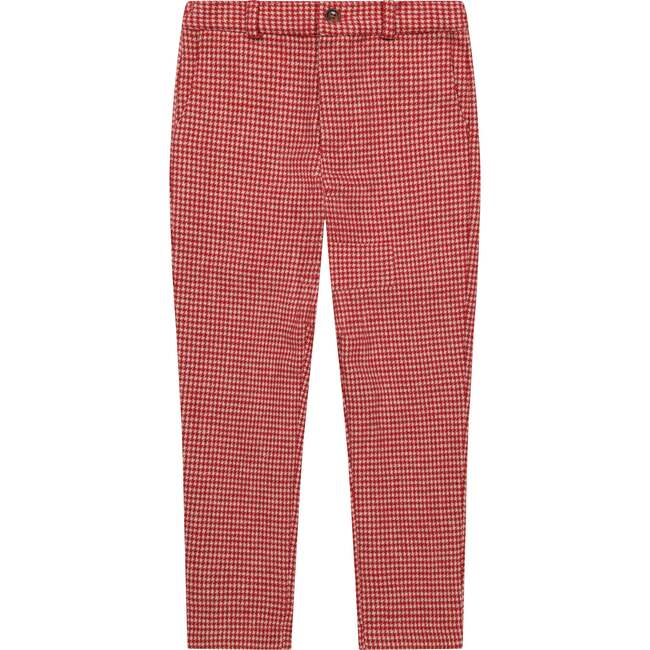 Alex Boys Houndstooth Check Flat Front Pants, Red - Pants - 1
