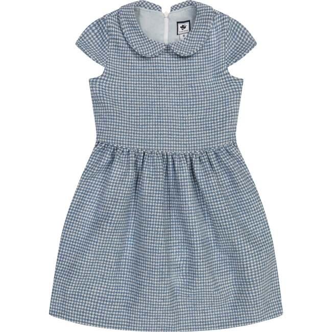 Anna Girls Houndstooth Check Cap Sleeve Dress, Blue