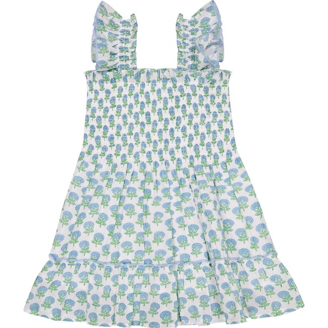 Mini Paloma Girl's Dress Aqua Floral Block Print