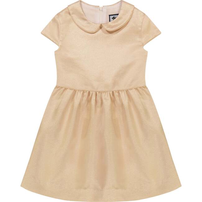 Anna Girls Cap Sleeve Dress, Gold Sparkle - Dresses - 1