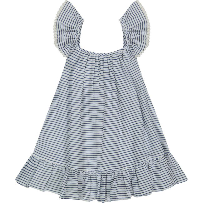 Mini Eva Girl's Ruffle Dress Marine Stripe, Blue