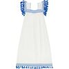 Maxi Sandrine Women's Dress White Lapis Blue Embroidery, Blue - Dresses - 1 - thumbnail