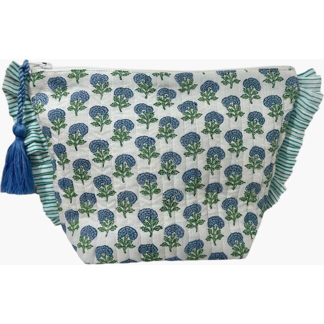 La Plage Ruffle Pouch Aqua Floral Block Print