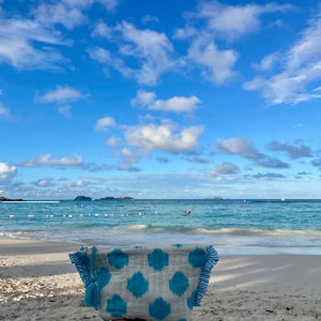 La Plage Ruffle Pouch Aqua Ikat - Bags - 2