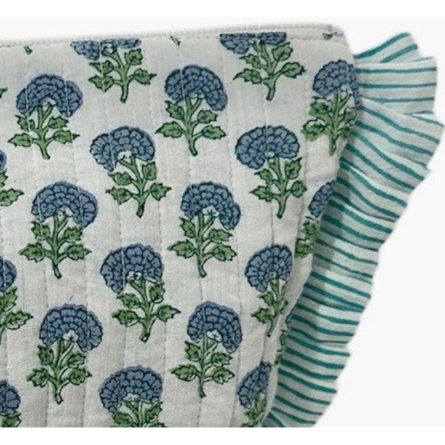 La Plage Ruffle Pouch Aqua Floral Block Print