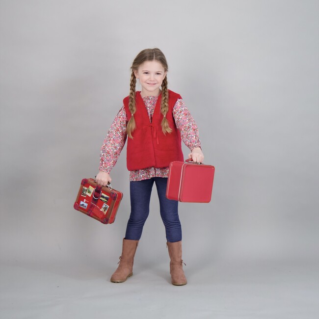 Ainsley Faux Fur Vest, Red - Vests - 5