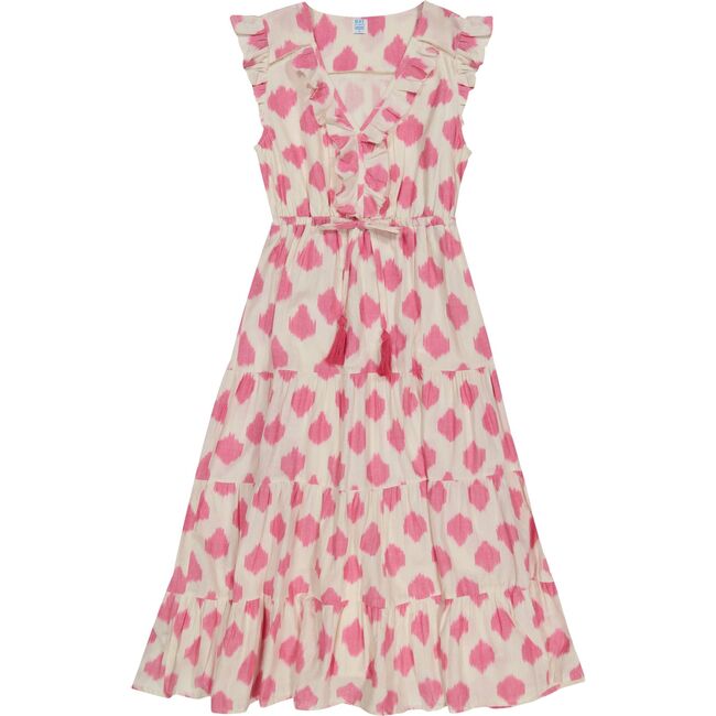 Giselle Women's Maxi Dress White Pink Ikat, Pink