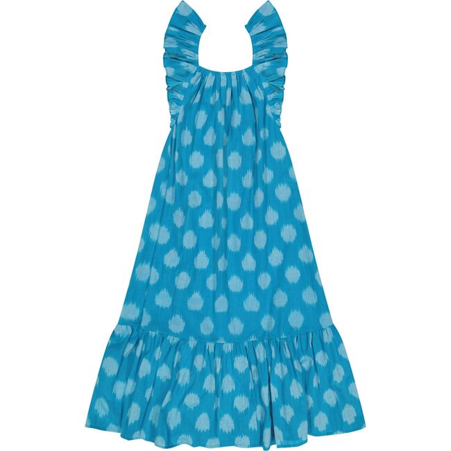 Eva Women's Ruffle Sundress Cerulean Blue Ikat, Blue - Dresses - 1