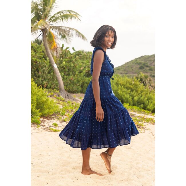 Giselle Women's Maxi Dress Navy Turquoise Ikat, Blue