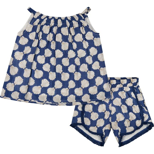 Colette Girl's Top and Short Set Shell Beach Navy