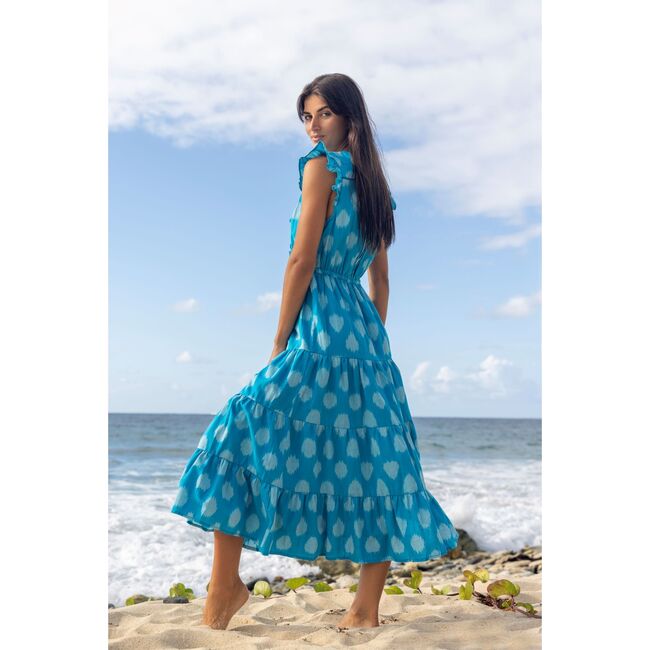 Giselle Women's Maxi Dress Cerulean Blue Ikat, Blue - Dresses - 2
