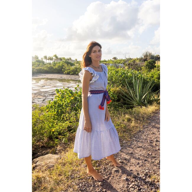 Eva Women's Ruffle Sundress Marine Stripe, Blue