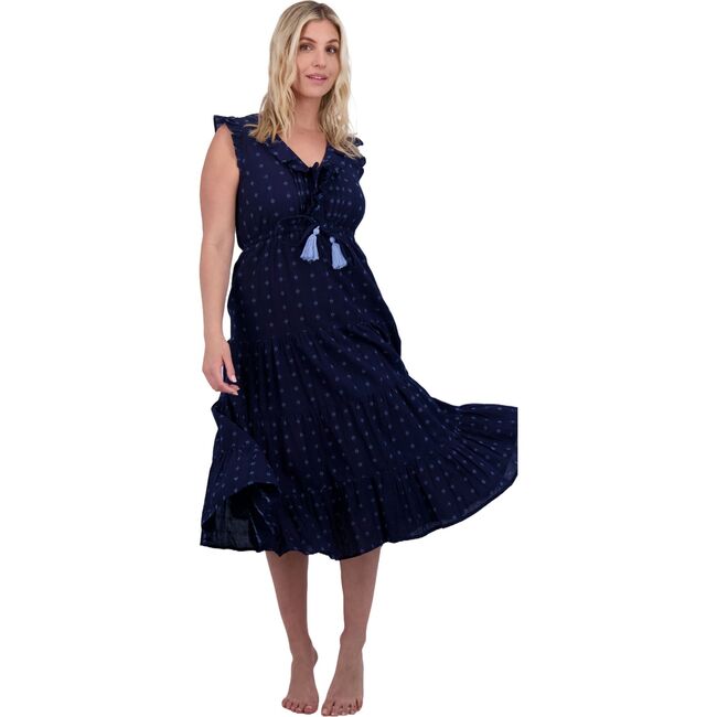 Giselle Women's Maxi Dress Navy Turquoise Ikat, Blue - Dresses - 3