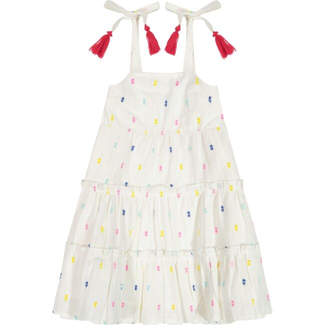 Bella Girl's Shoulder Tie Sundress Confetti Swiss Dot, White - Dresses - 1