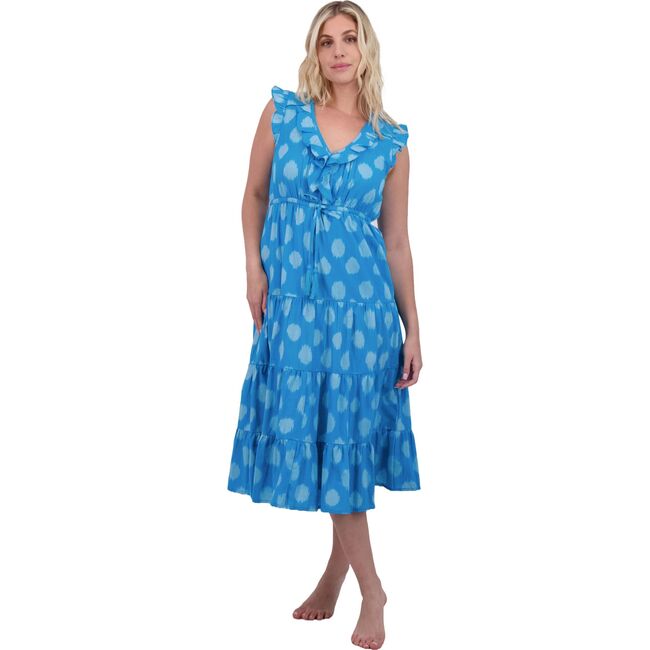 Giselle Women's Maxi Dress Cerulean Blue Ikat, Blue - Dresses - 3