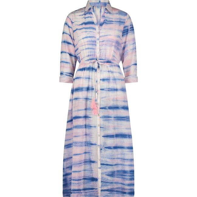Anais Women's Button Front Shirtdress Rose Lapis Blue Shibori, Pink