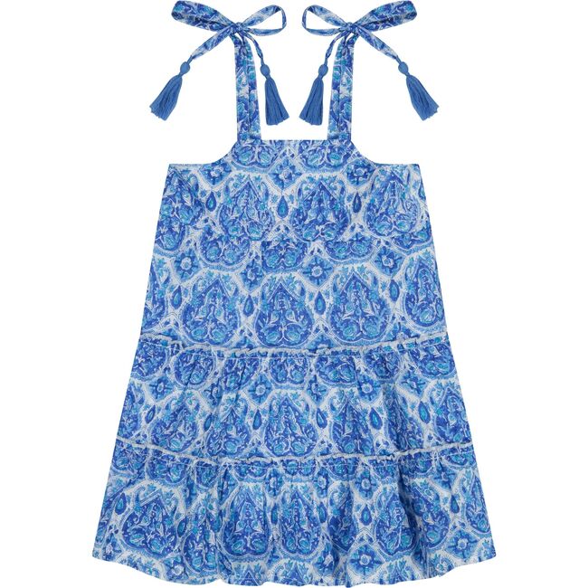 Bella Girl's Shoulder Tie Sundress Blue Paisley, Blue Paisley