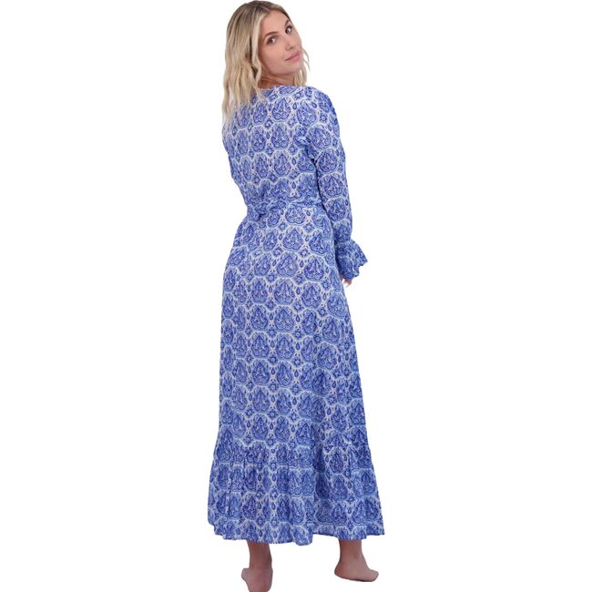Genevieve Women's Ruffle Wrap Dress Blue Paisley, Blue - Dresses - 3