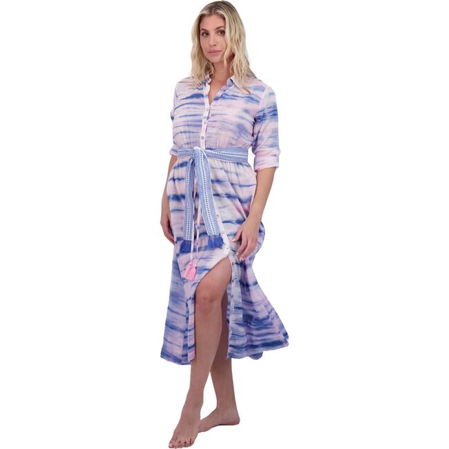 Anais Women's Button Front Shirtdress Rose Lapis Blue Shibori, Pink