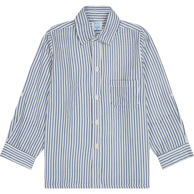 Remi Boy's Button Front Shirt Marine Stripe, Blue