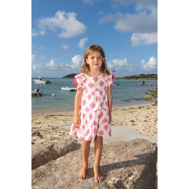 Sophie Girl's Tassel Dress White Pink Ikat, Pink