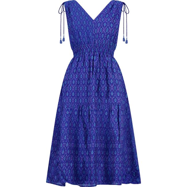 Noemie Women's Shoulder Tie Dress Cobalt Ikat