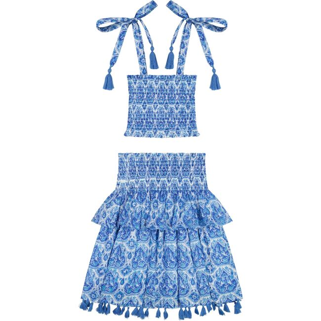 Noelle Girl's Smock Top and Maxi Skirt Set Blue Paisley, Blue - Skirts - 1