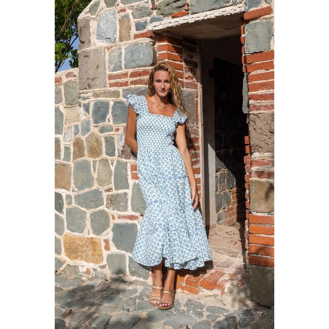 Paloma Women's Maxi Dress Aqua Floral Block Print