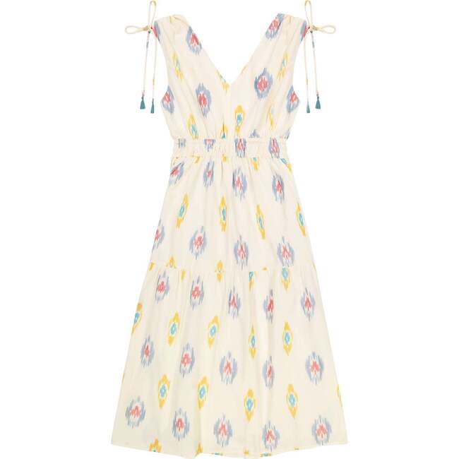 Women's Noemie Ruched Shoulder-Tie Ikat Maxi Dress, Gold Blue - Dresses - 1