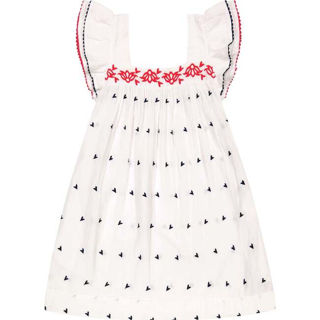 Women's Mini Sandrine Embroidered Dress, Red, White & Navy