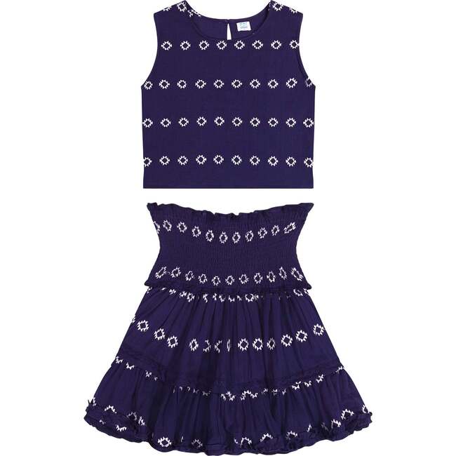 Women's Maribel Embroidered Crop Tank & Skirt Set, Navy