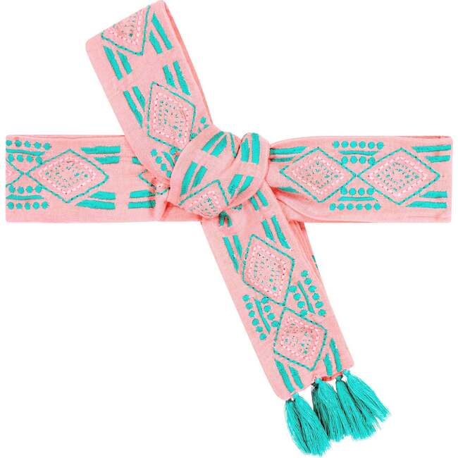 Women's Intricate Woven Embroidered Belt, Pink Sorbet