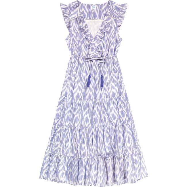 Women's Giselle Ruffle V-Neck Ikat Maxi Dress, Blue - Dresses - 1