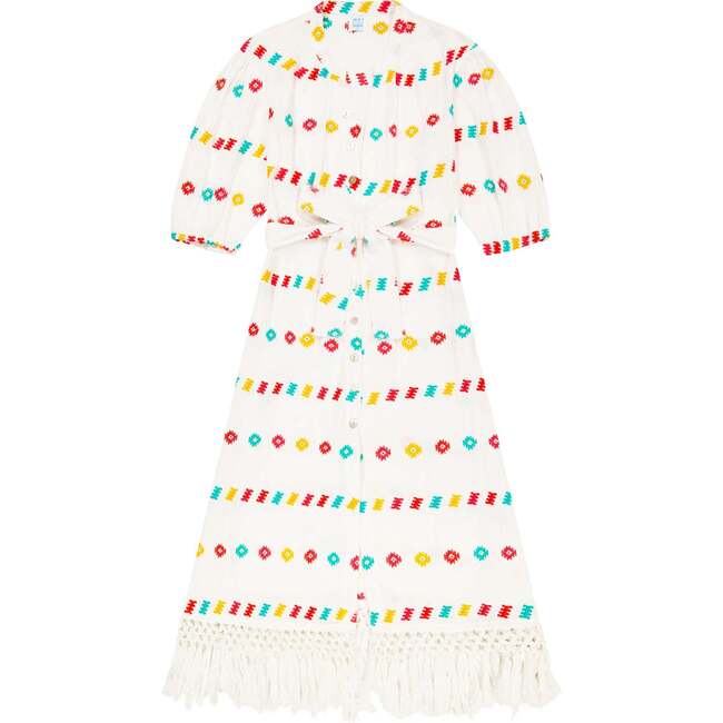 Women's Estelle Embroidered Fringed Shirt Dress, White - Dresses - 1