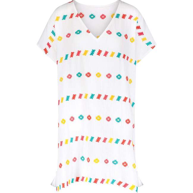 Women's Capucine Mini Caftan Embroidered Dress, White - Cover-Ups - 1